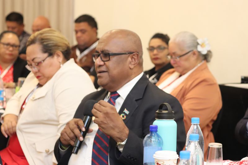 Fiji’s Deputy Prime Minister and Minister for Trade, Manoa Kamikamica, addressing a business forum in Tonga.